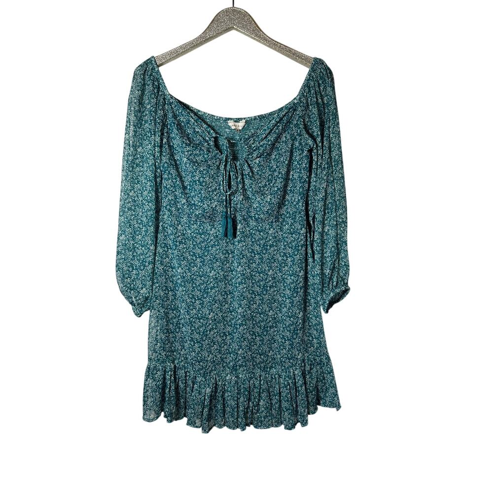 Anthropologie Ranna Gill Blishen Off The Shoulder Dress Blue Floral